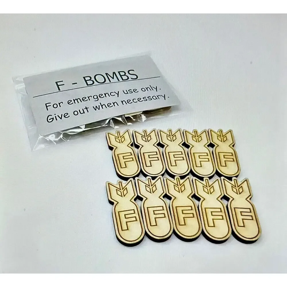 10 pc F BOMBS Wooden Decorations Parties Holidays Gag Gift Reusable